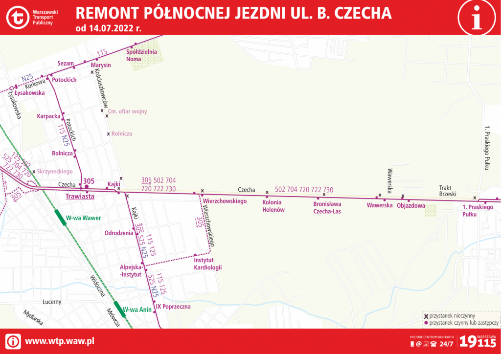 Remont ul. Czecha i Trakt Brzeski - objazdy dla autobusów WTP