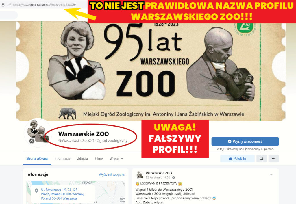 Uwaga na fałszywy fanpage warszawskiego ZOO!