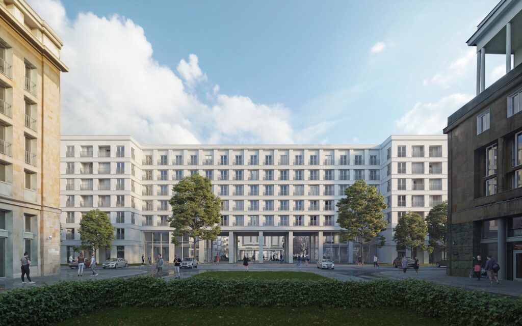 Wizualizacja osiedla przy Ratuszowej 7_9, które planuje zbudować PFR Nieruchomości. BD DDJM Architekci.
