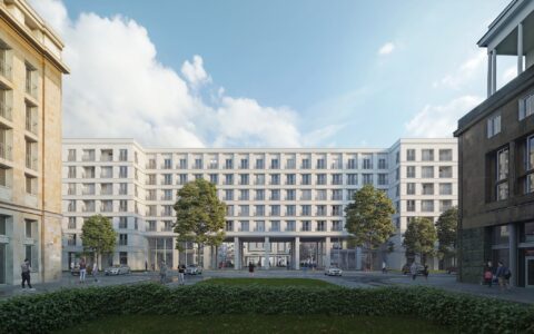 Wizualizacja osiedla przy Ratuszowej 7_9, które planuje zbudować PFR Nieruchomości. BD DDJM Architekci.